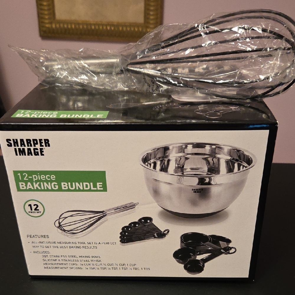 Sharper Image Stainless Steel Mixing Bowl Set with Black Silicone Whisk